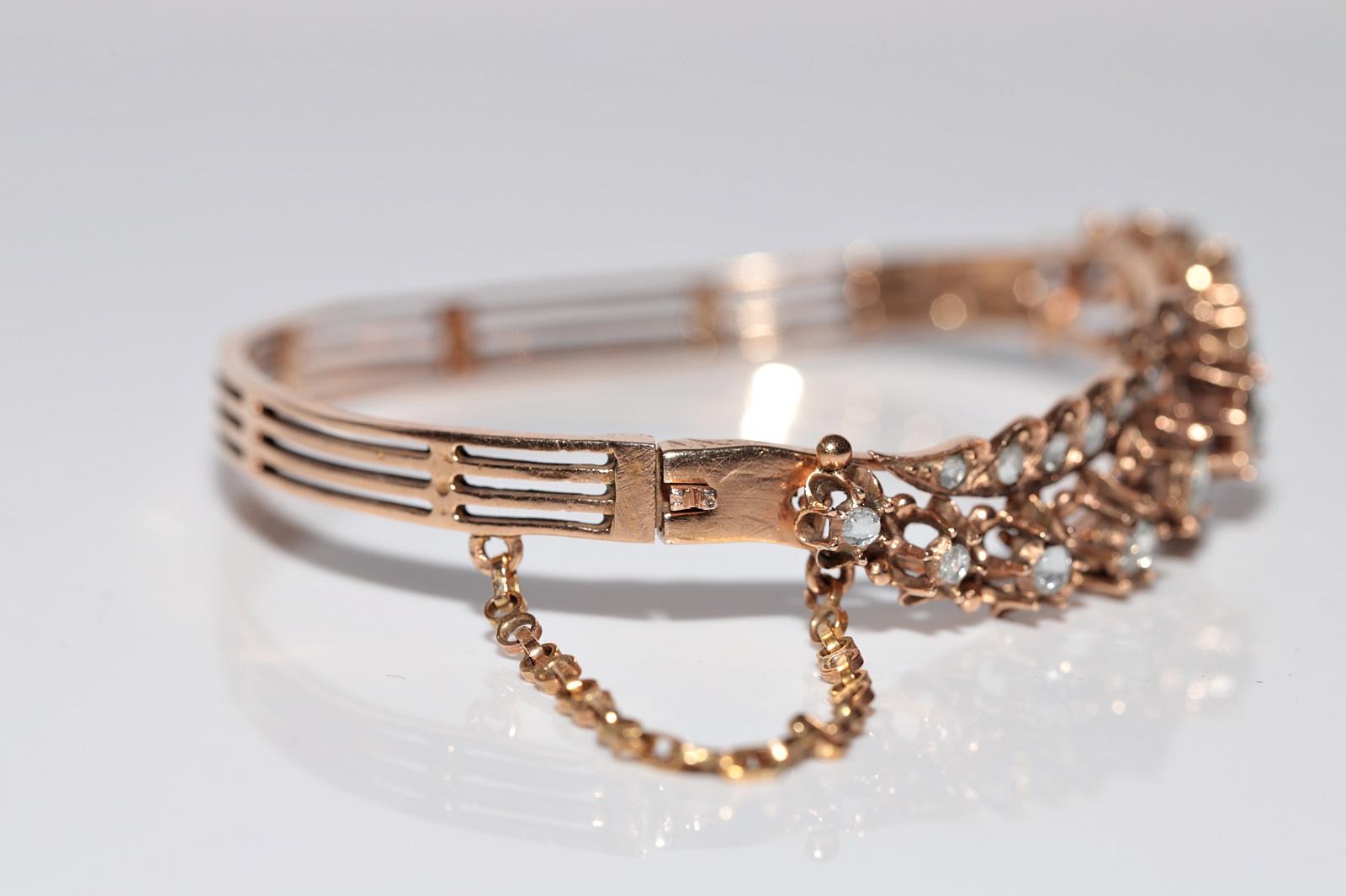 Antique Circa 1900s 12k Gold Natural Rose Cut Diamond Bangle Bracelet For Sale 9
