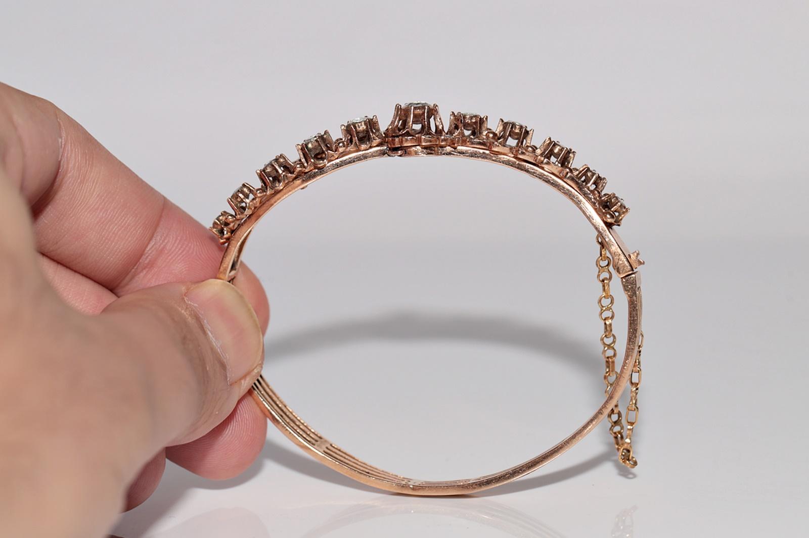 Antique Circa 1900s 12k Gold Natural Rose Cut Diamond Bangle Bracelet For Sale 10