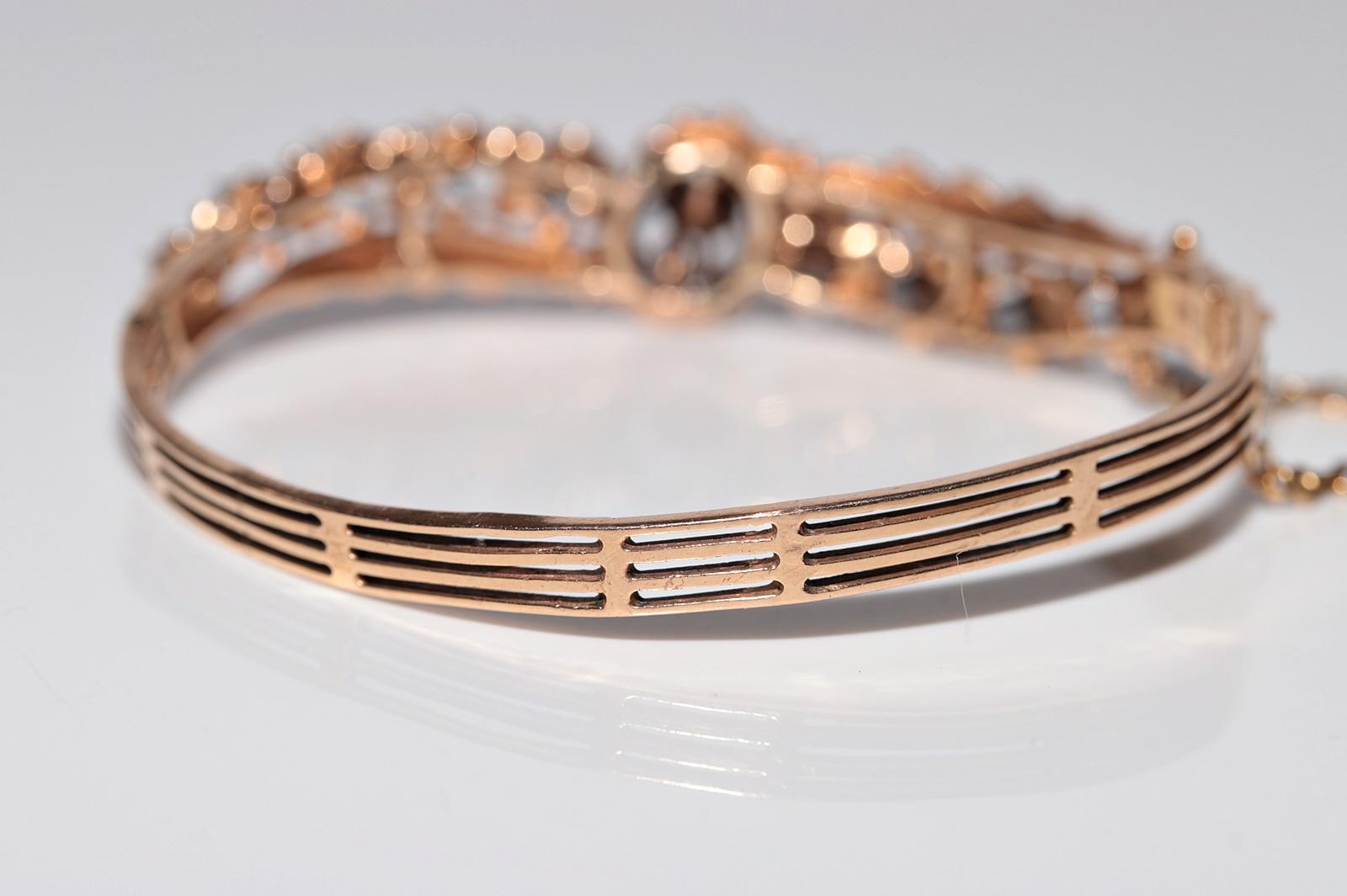 Antiguo brazalete de diamantes talla rosa natural de oro de 12 quilates de la década de 1900 en venta 10