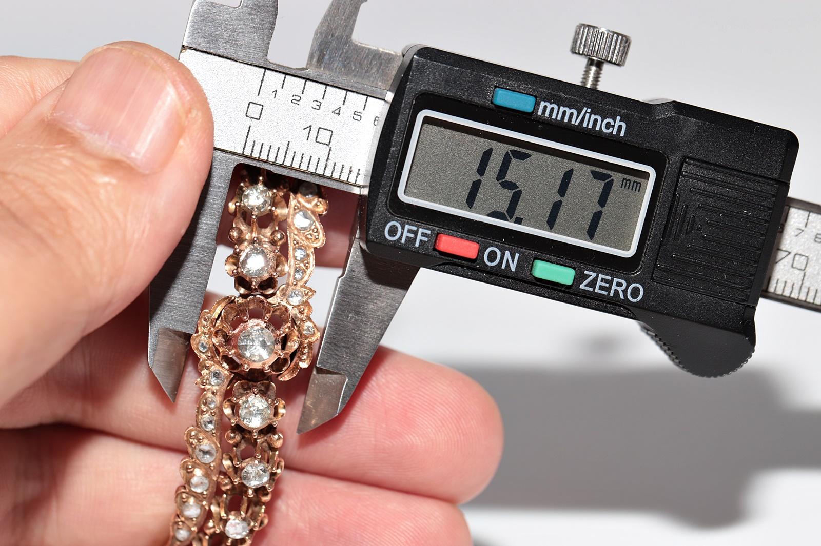 Antiguo brazalete de diamantes talla rosa natural de oro de 12 quilates de la década de 1900 en venta 13