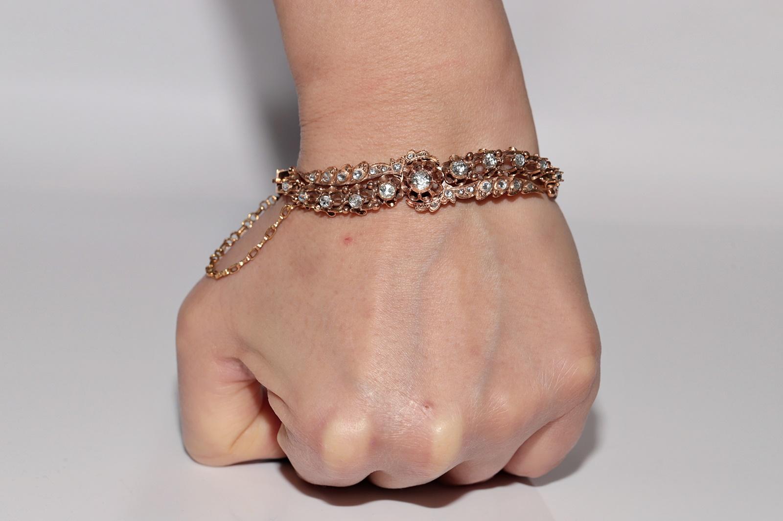 Victorian Antique Circa 1900s 12k Gold Natural Rose Cut Diamond Bangle Bracelet For Sale