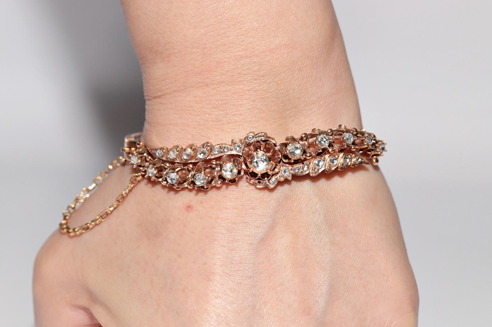 Antiguo brazalete de diamantes talla rosa natural de oro de 12 quilates de la década de 1900 Corte rosa en venta