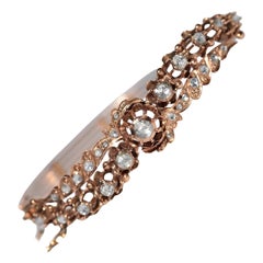 Antique Circa 1900s 12k Gold Natural Rose Cut Diamond Bangle Bracelet