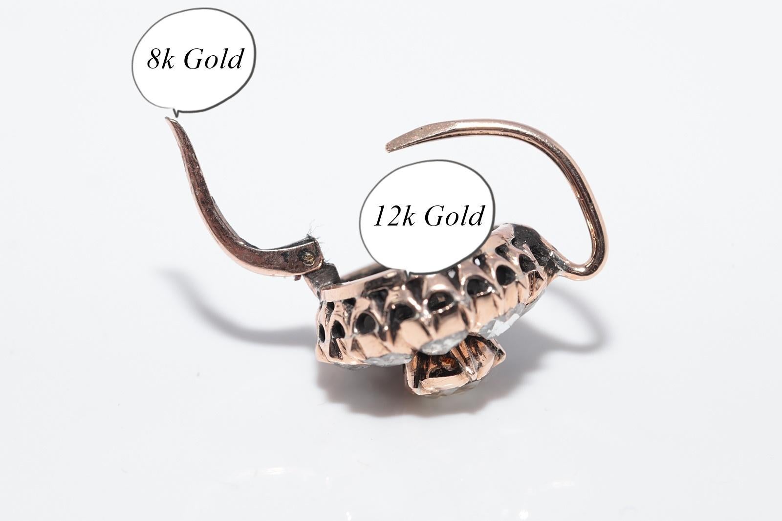 Antiguo Circa 1900s Pendiente de Oro de 12 quilates decorado con diamantes naturales talla rosa en venta 12