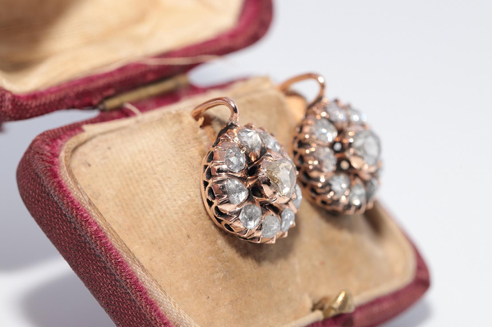 Antiguo Circa 1900s Pendiente de Oro de 12 quilates decorado con diamantes naturales talla rosa Victoriano en venta