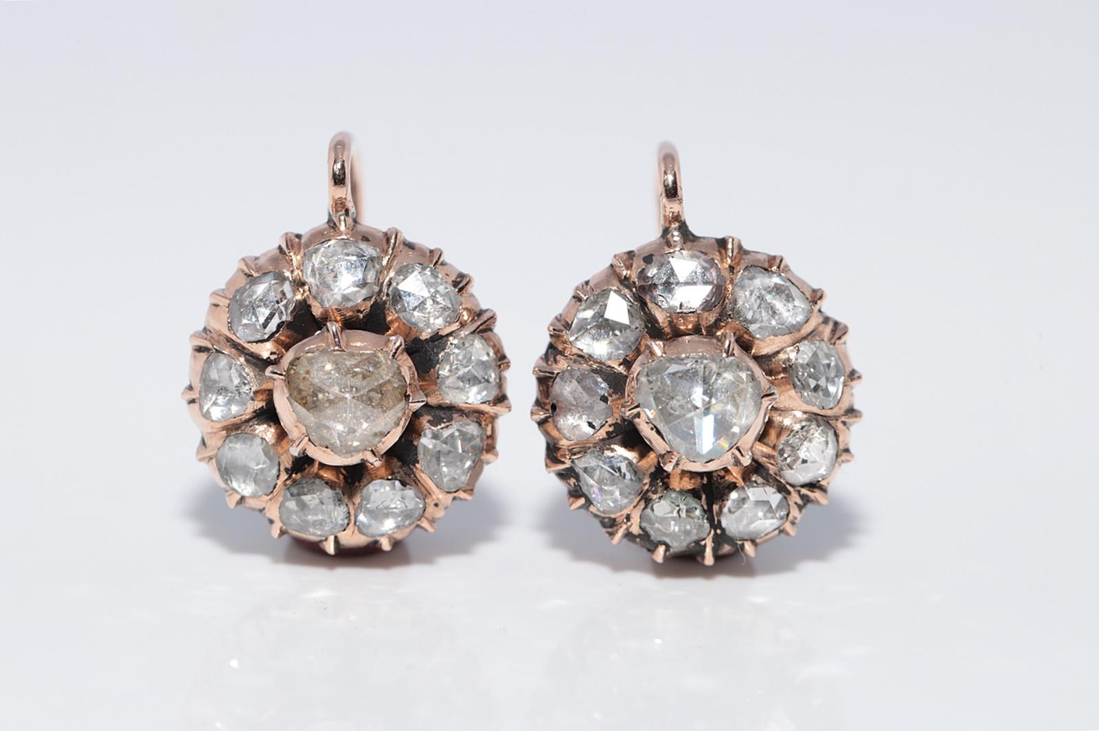 Antiguo Circa 1900s Pendiente de Oro de 12 quilates decorado con diamantes naturales talla rosa Corte rosa en venta