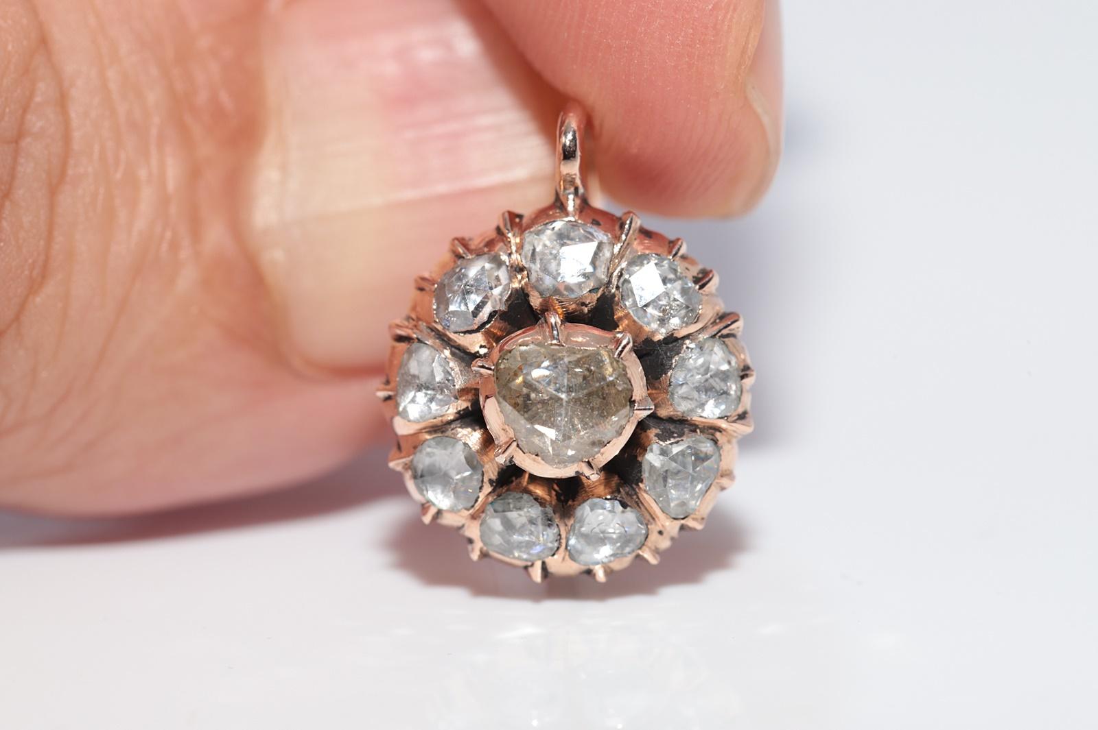 De las mujeres Antiguo Circa 1900s Pendiente de Oro de 12 quilates decorado con diamantes naturales talla rosa en venta