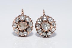 Antique Circa 1900s 12k Gold Natural Rose Cut Diamond Decorated Earring