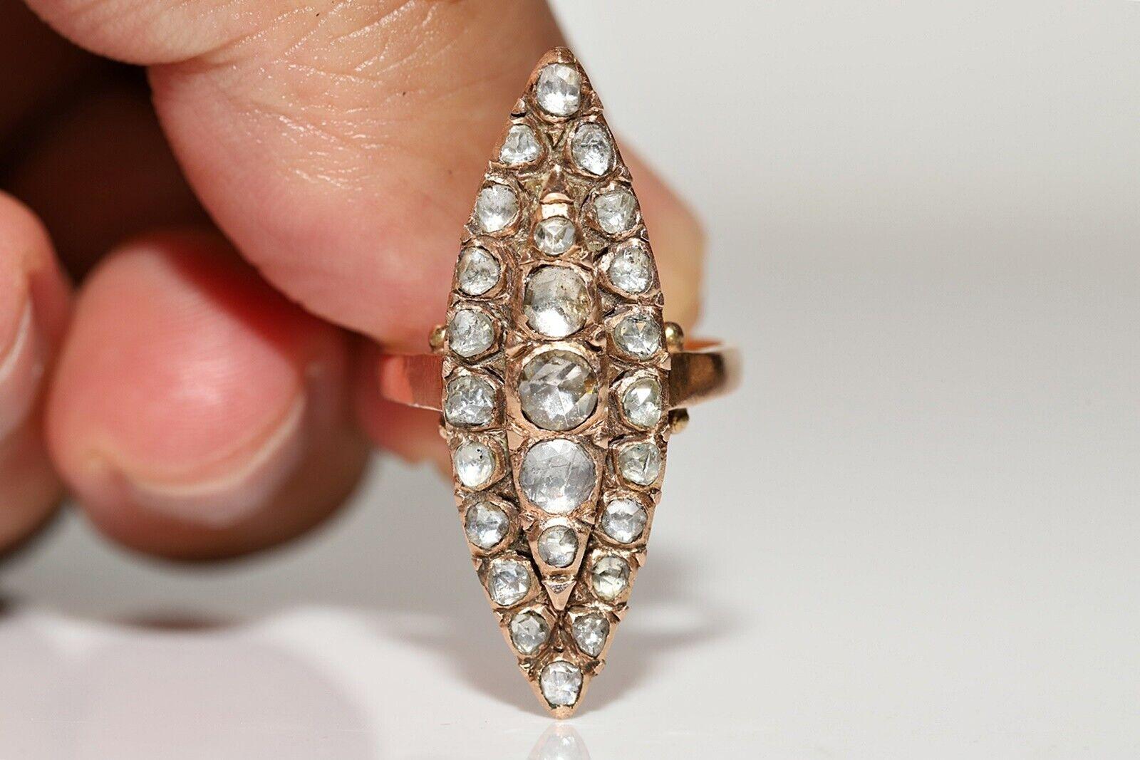 Antiker Navette-Ring, um 1900, 12 Karat Gold, natürlicher Diamant im Rosenschliff, dekoriert im Angebot 8