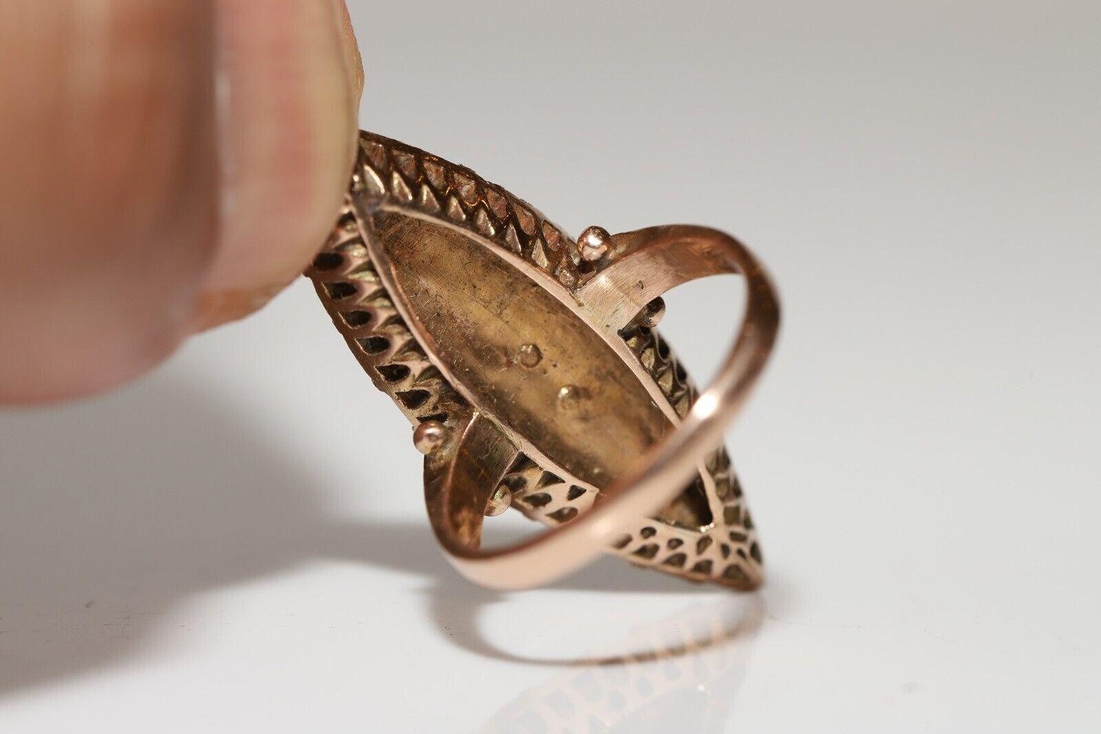 Antiker Navette-Ring, um 1900, 12 Karat Gold, natürlicher Diamant im Rosenschliff, dekoriert im Zustand „Gut“ im Angebot in Fatih/İstanbul, 34
