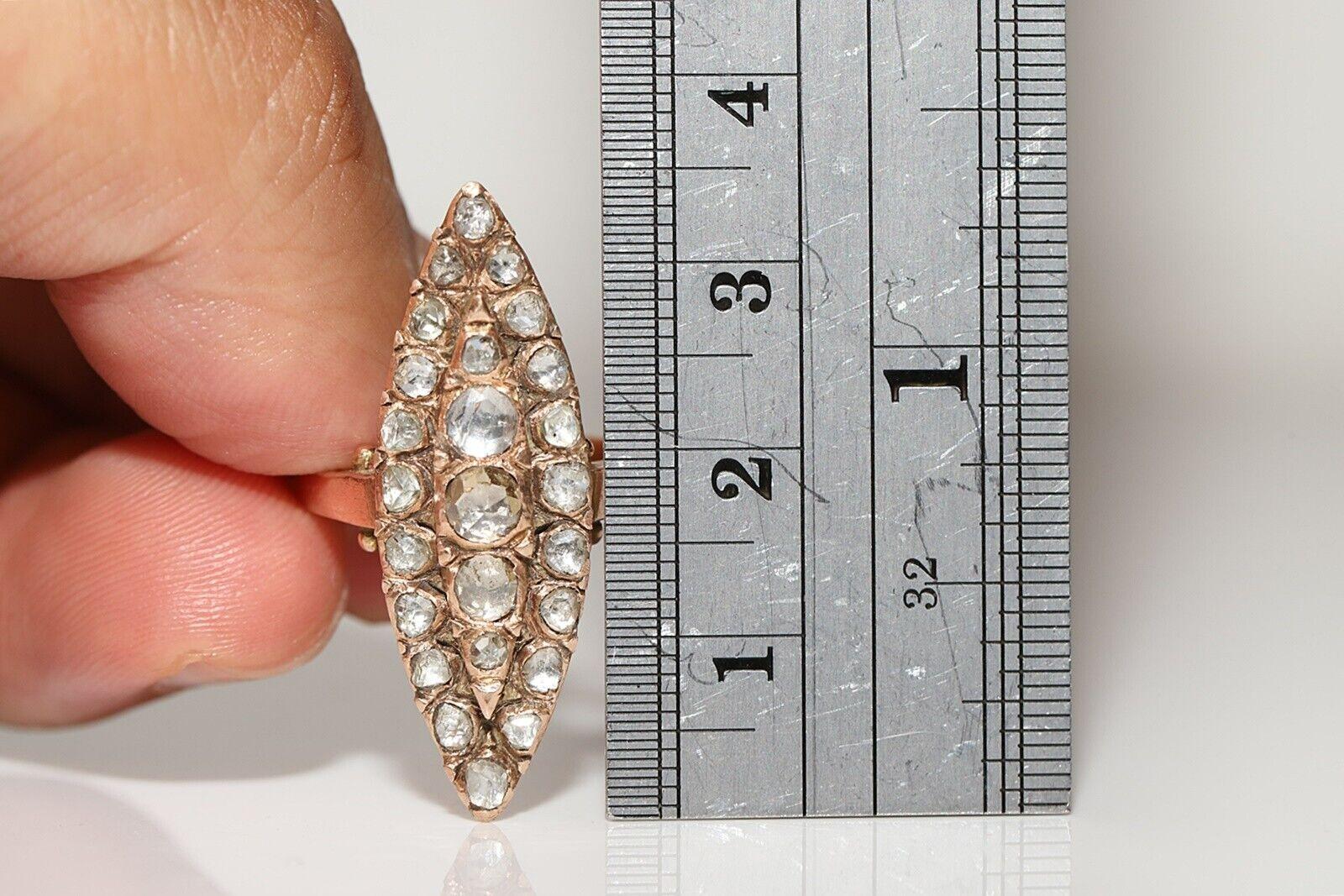 Antiker Navette-Ring, um 1900, 12 Karat Gold, natürlicher Diamant im Rosenschliff, dekoriert im Angebot 3