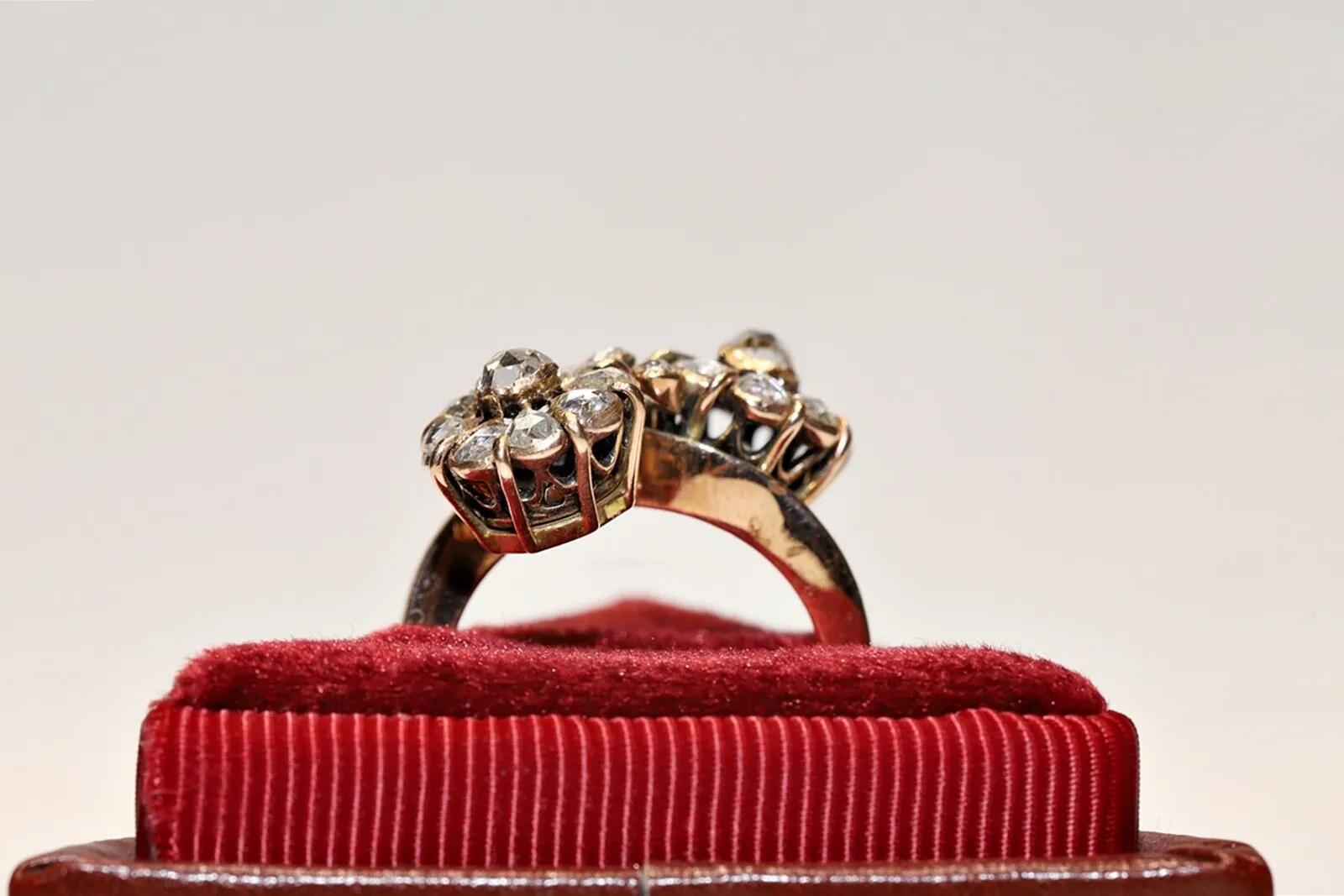 Antique Circa 1900s 12k Gold Natural Rose Cut Diamond Decorated Ring  For Sale 6