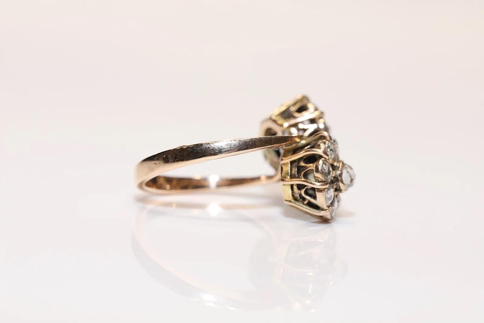 Late Victorian Antique Circa 1900s 12k Gold Natural Rose Cut Diamond Decorated Ring  For Sale