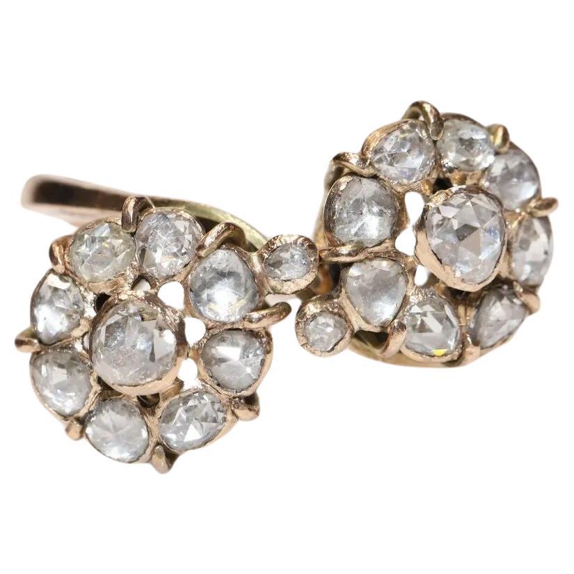 Antique Circa 1900s 12k Gold Natural Rose Cut Diamond Decorated Ring 
