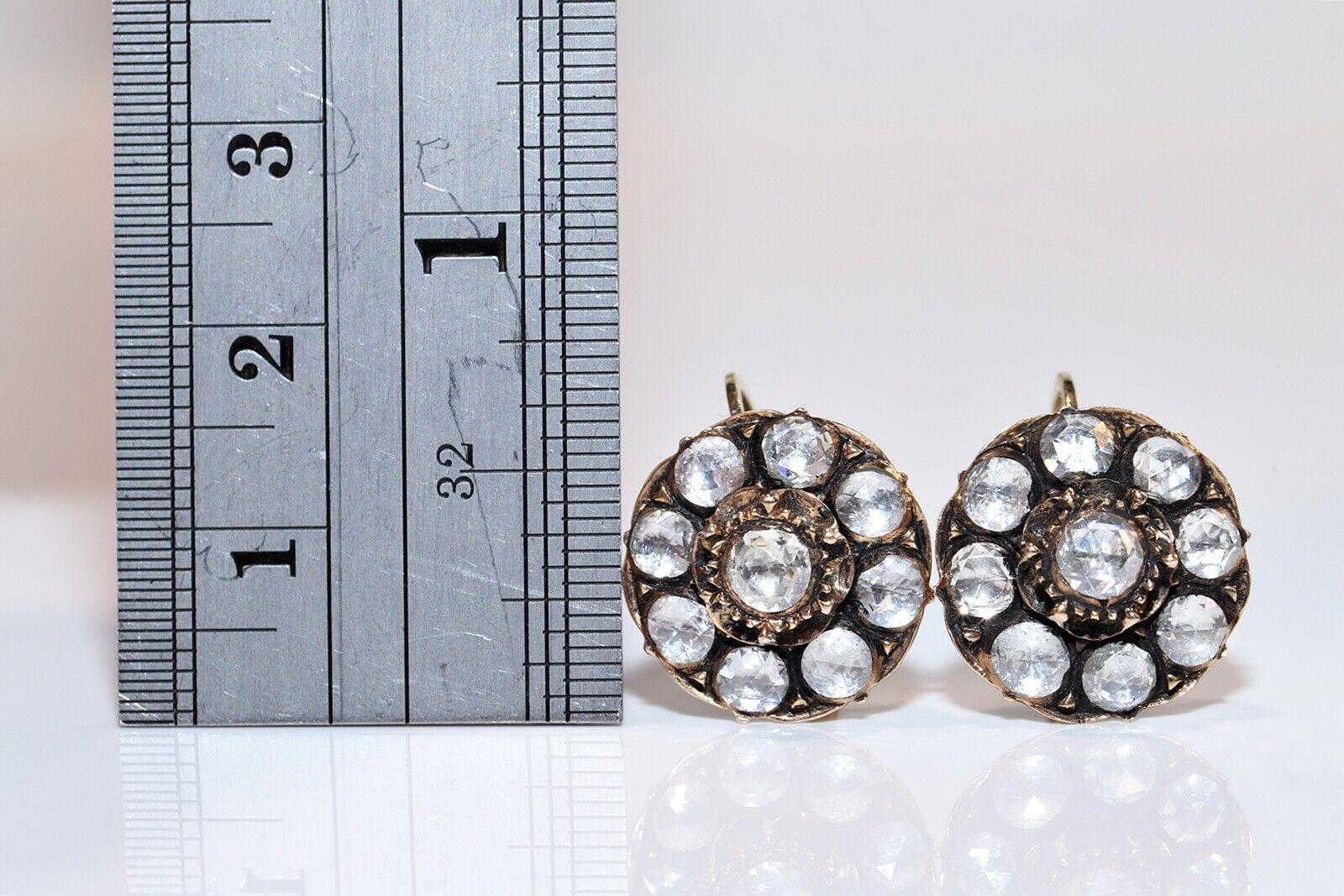 Antique Circa 1900s 12k Gold Natural Rose Cut Diamond Earring  In Good Condition For Sale In Fatih/İstanbul, 34