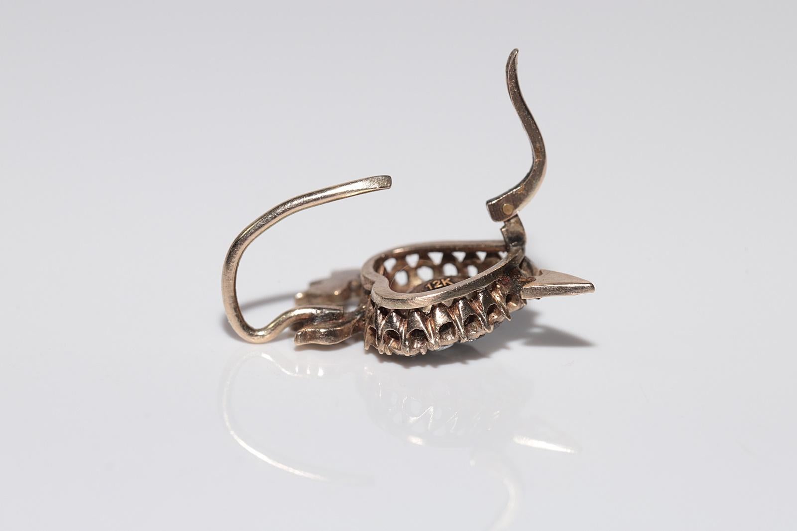 Antique Circa 1900s 12k Gold Natural Rose Cut Diamond Heart Arrow Earring For Sale 9