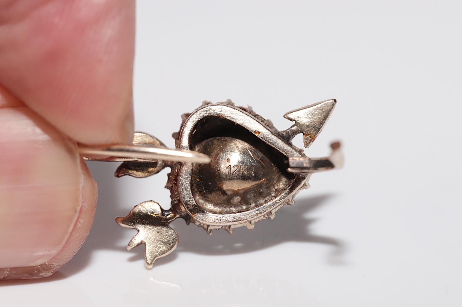 Antique Circa 1900s 12k Gold Natural Rose Cut Diamond Heart Arrow Earring For Sale 4