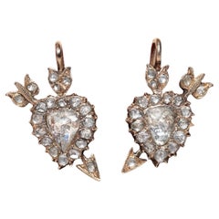 Antico orecchino Arrow con diamante naturale taglio rosa in oro 12k del 1900 circa
