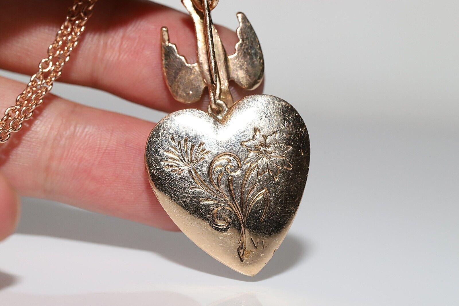 Collier pendentif cœur ancien des années 1900 en or 12 carats avec diamants naturels taille rose en vente 4