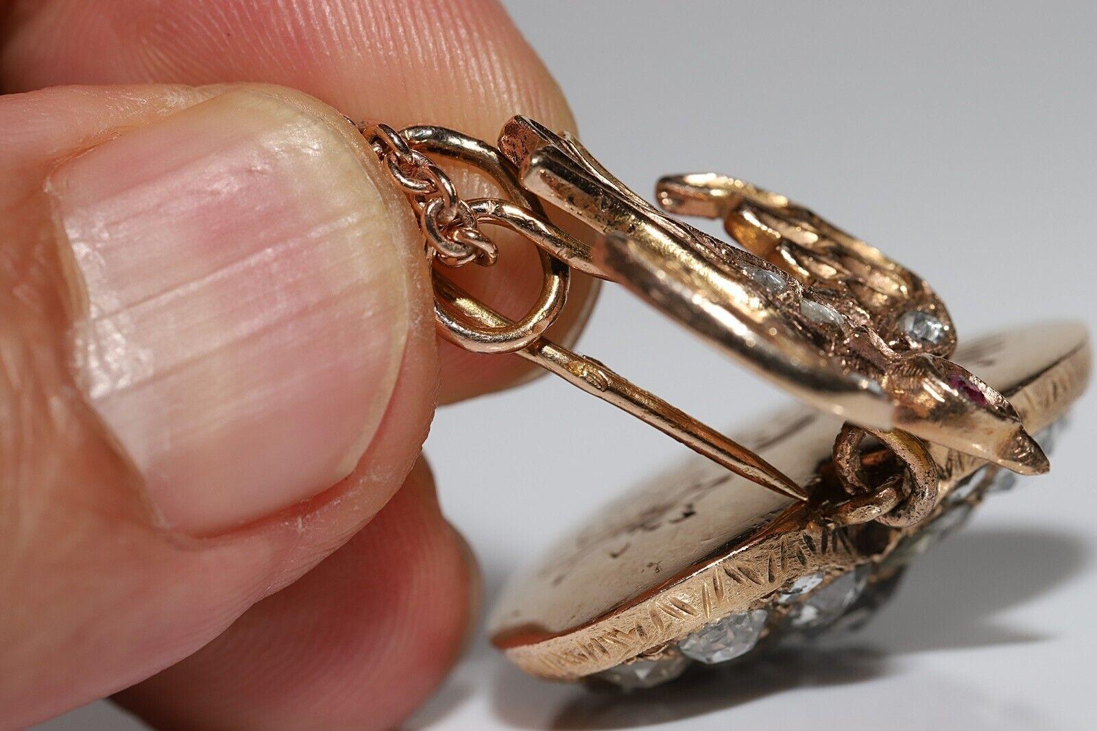 Collier pendentif cœur ancien des années 1900 en or 12 carats avec diamants naturels taille rose en vente 5