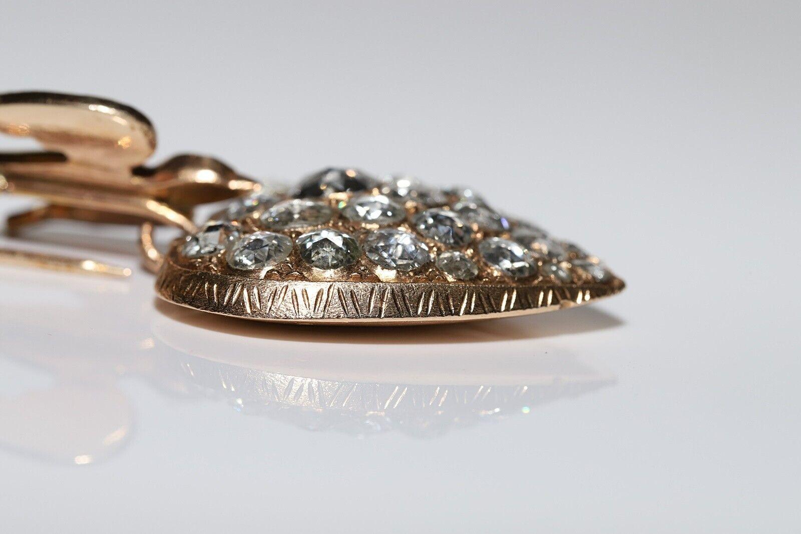 Collier pendentif cœur ancien des années 1900 en or 12 carats avec diamants naturels taille rose en vente 6