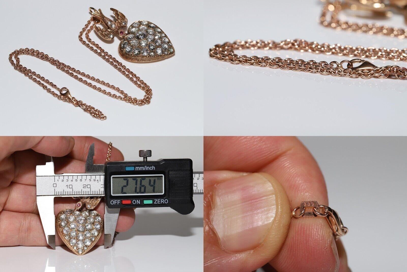 Collier pendentif cœur ancien des années 1900 en or 12 carats avec diamants naturels taille rose en vente 7