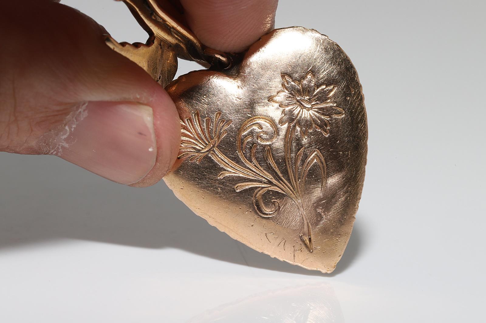 Antique Circa 1900s 12k Gold Natural Rose Cut Diamond Heart Pendant Necklace For Sale 11