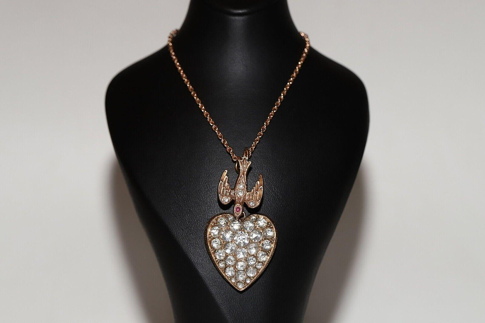 Victorien Collier pendentif cœur ancien des années 1900 en or 12 carats avec diamants naturels taille rose en vente