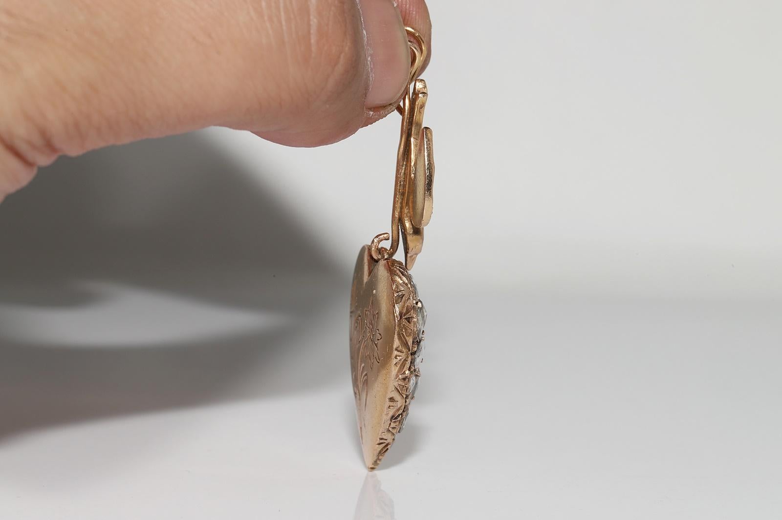 Antiguo Circa 1900s 12k Gold Natural Rose Cut Diamond Heart Pendant Necklace Corte rosa en venta