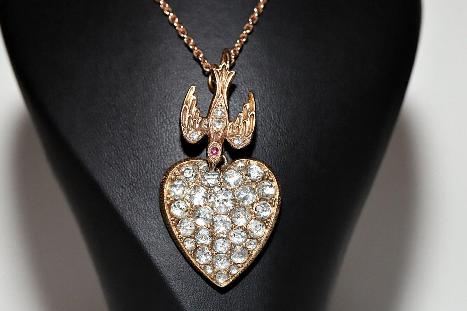 Taille rose Collier pendentif cœur ancien des années 1900 en or 12 carats avec diamants naturels taille rose en vente