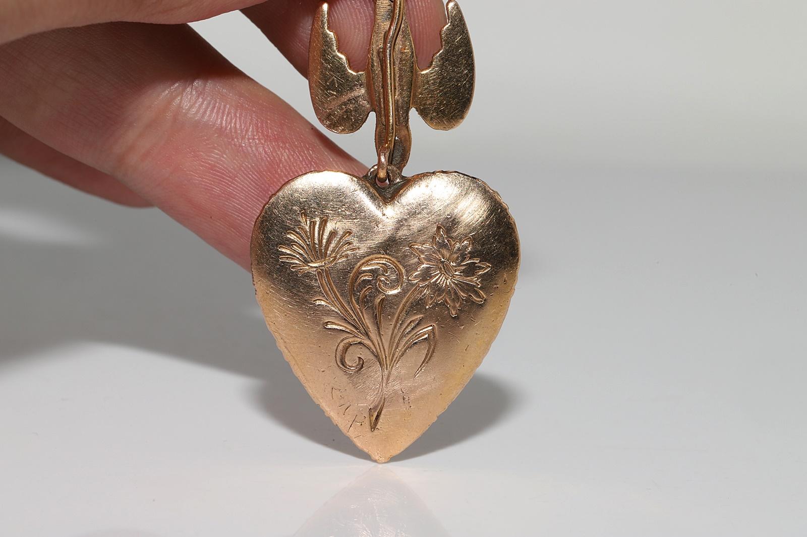 Collier pendentif cœur ancien des années 1900 en or 12 carats avec diamants naturels taille rose Bon état - En vente à Fatih/İstanbul, 34