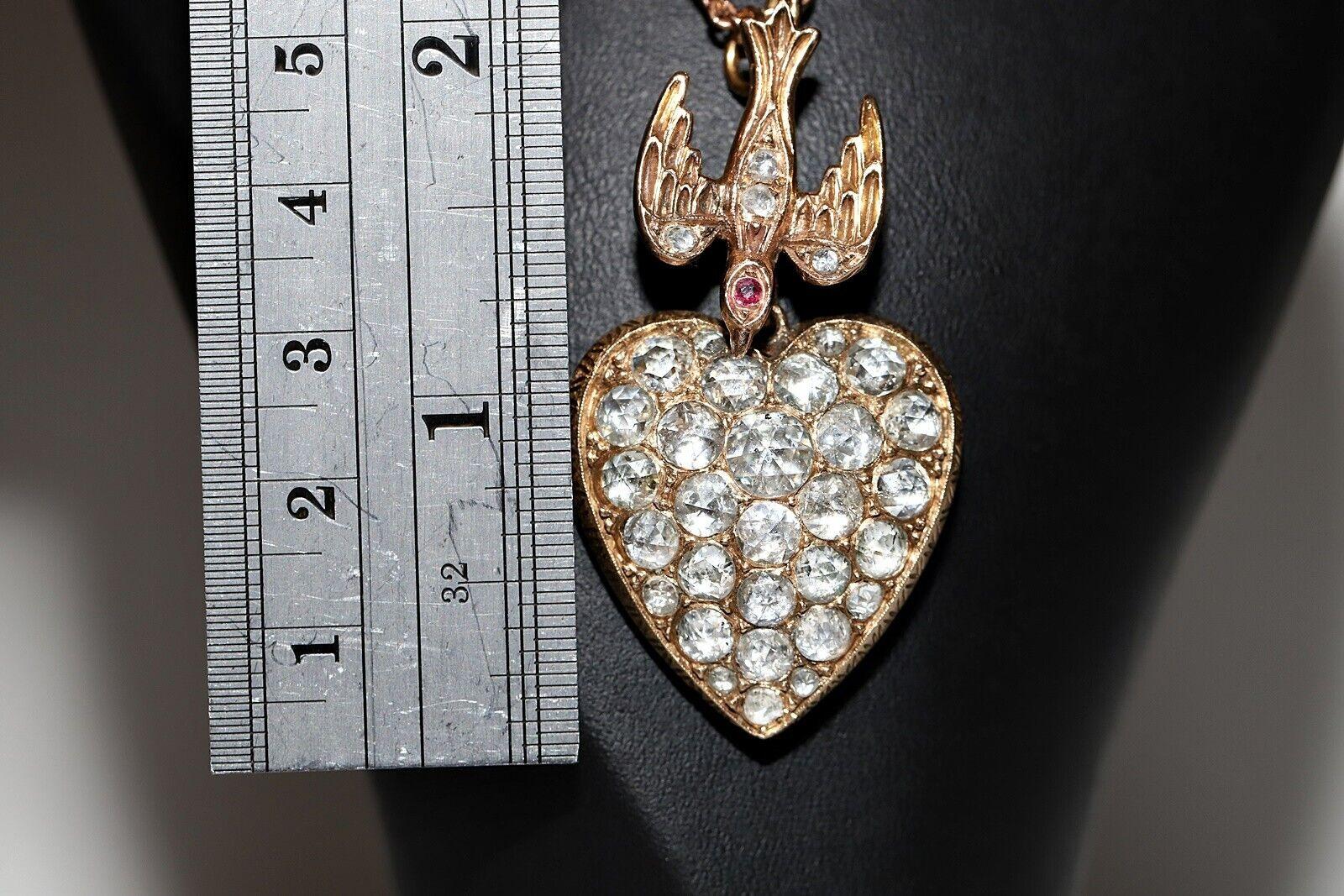 Collier pendentif cœur ancien des années 1900 en or 12 carats avec diamants naturels taille rose Bon état - En vente à Fatih/İstanbul, 34