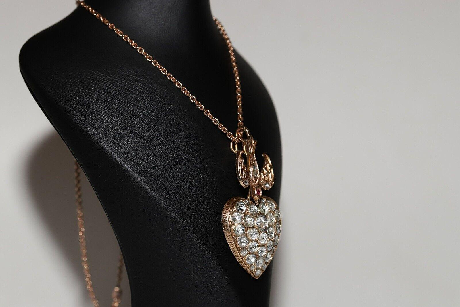 Collier pendentif cœur ancien des années 1900 en or 12 carats avec diamants naturels taille rose Pour femmes en vente