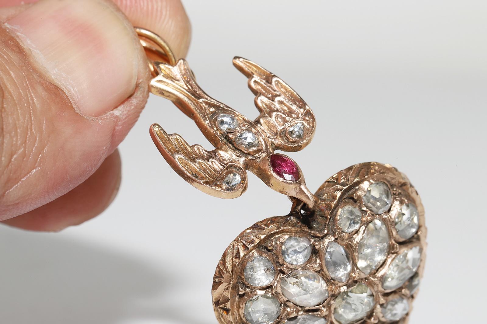 Antiguo Circa 1900s 12k Gold Natural Rose Cut Diamond Heart Pendant Necklace en venta 2