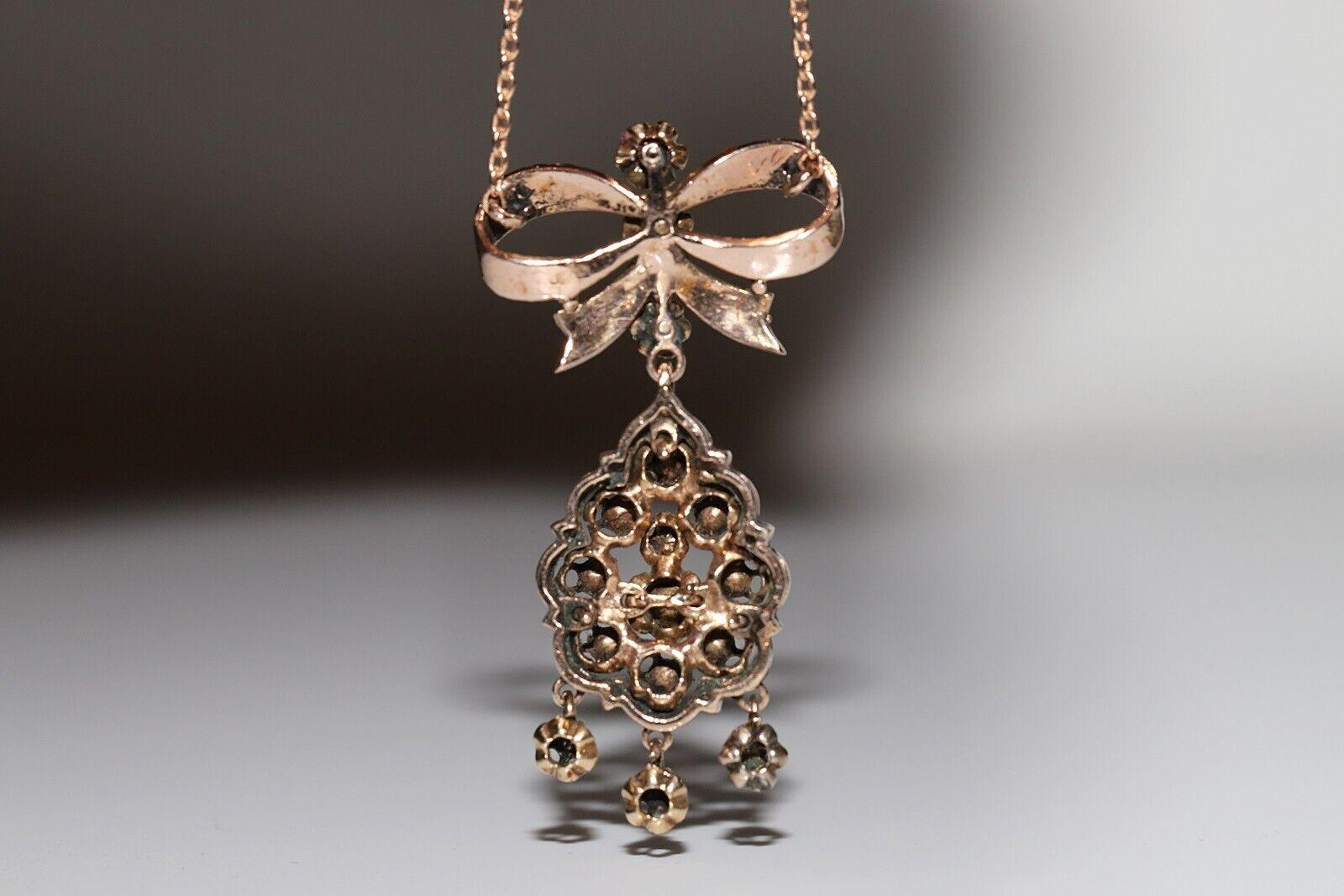 Collana antica CIRCA 1900 in oro 12k con ciondolo Dimond taglio rosa naturale e smalto in vendita 3