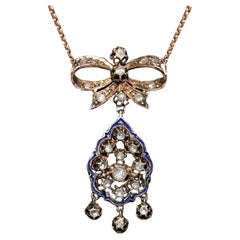 Collier pendentif en or 12 carats avec diamants naturels taille rose, datant des années 1900