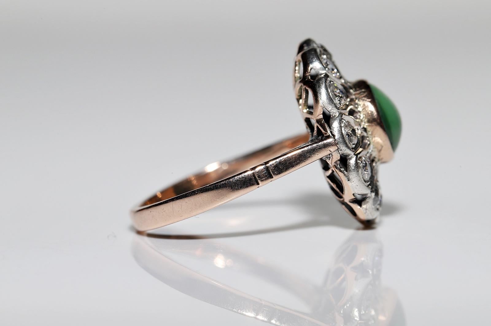 Anello antico del 1900 circa in oro 12k e argento con diamanti naturali e turchesi in vendita 5