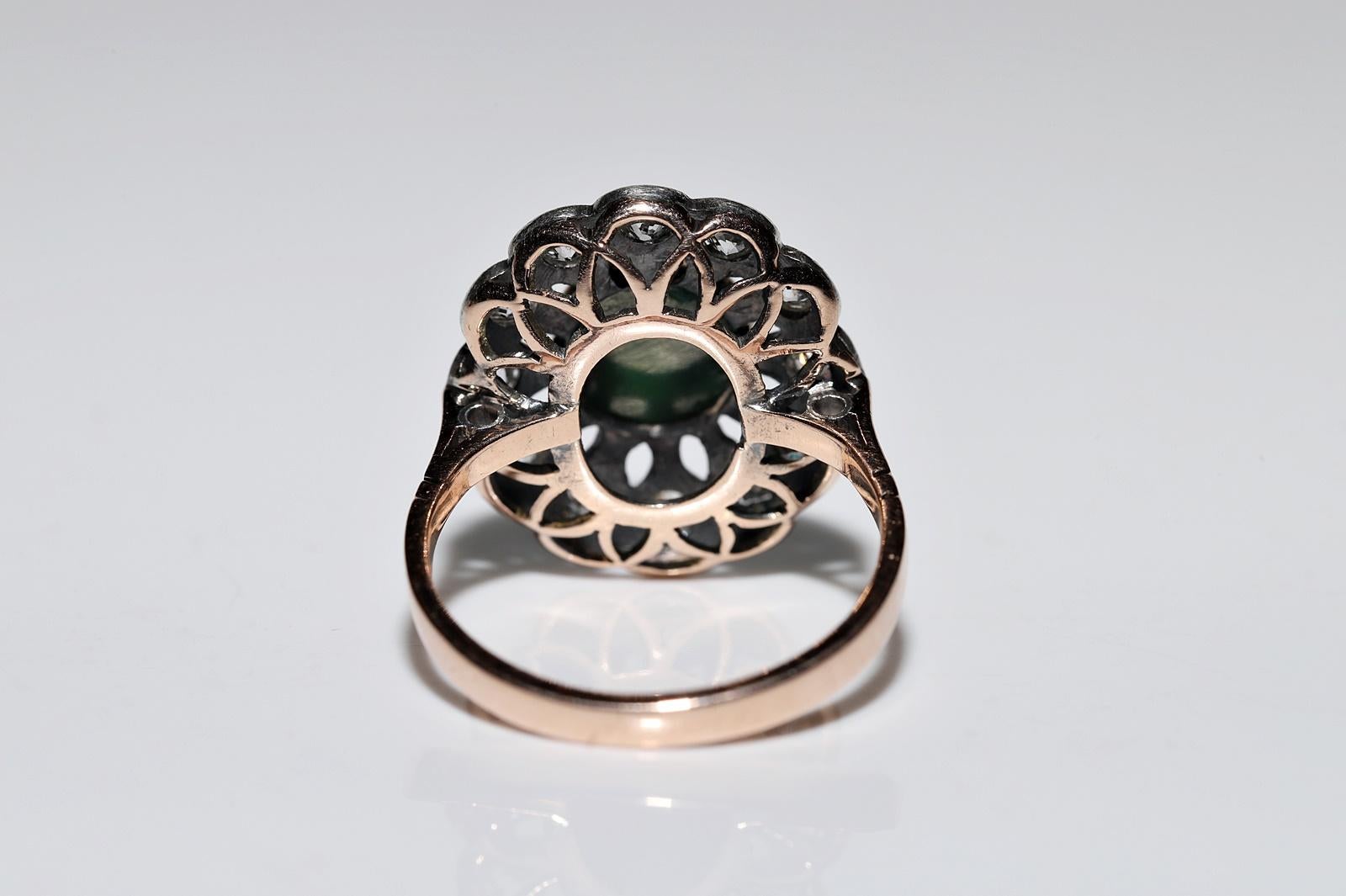 Antique Circa 1900s 12k Gold Top Silver Natural Diamond And Turquoise Ring For Sale 6