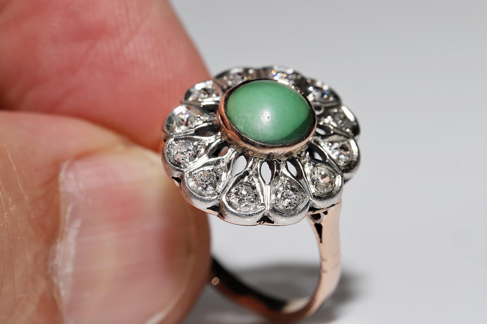 Antique Circa 1900s 12k Gold Top Silver Natural Diamond And Turquoise Ring For Sale 7