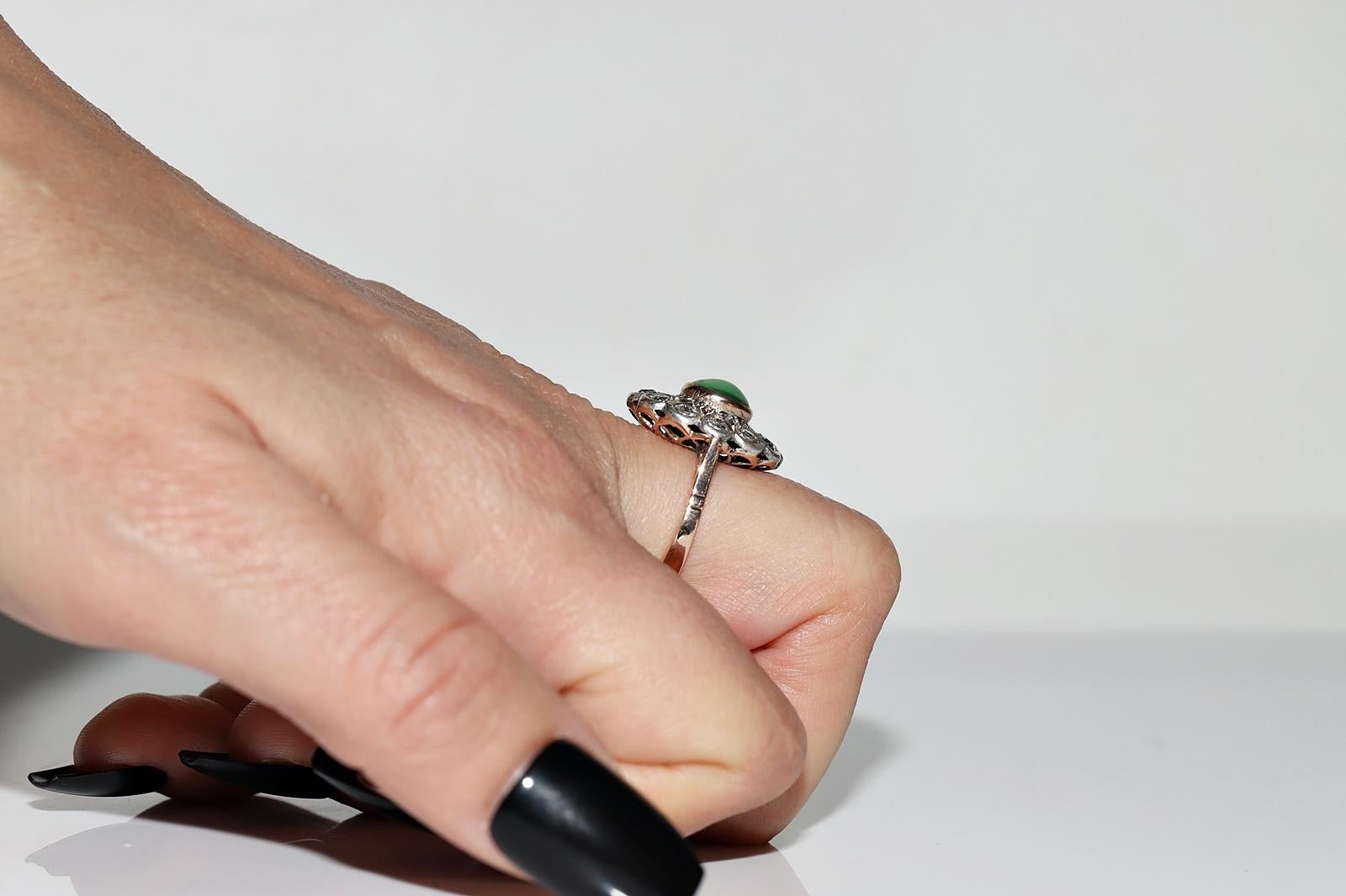 Tardo vittoriano Anello antico del 1900 circa in oro 12k e argento con diamanti naturali e turchesi in vendita