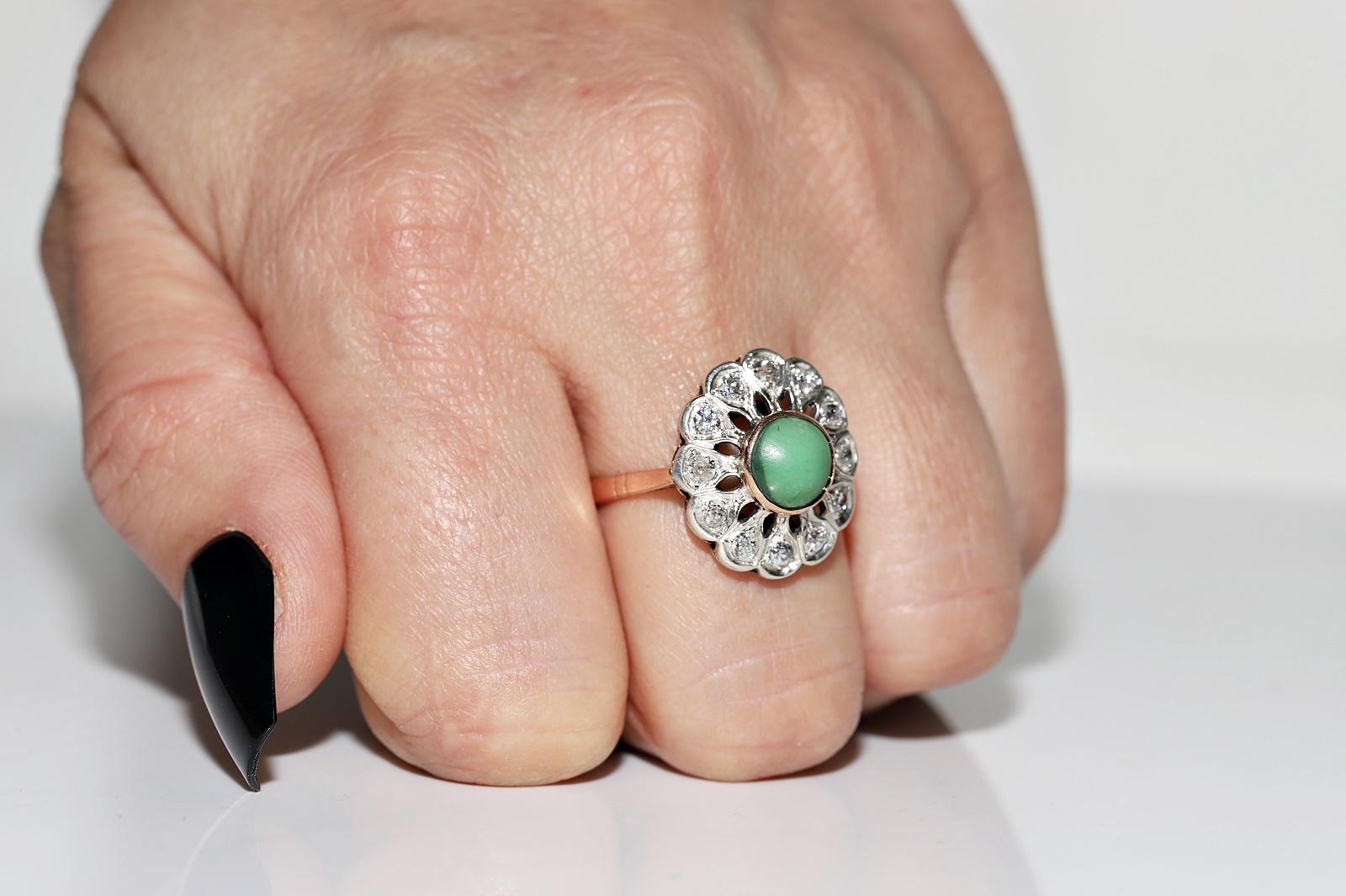 Anello antico del 1900 circa in oro 12k e argento con diamanti naturali e turchesi In condizioni buone in vendita a Fatih/İstanbul, 34