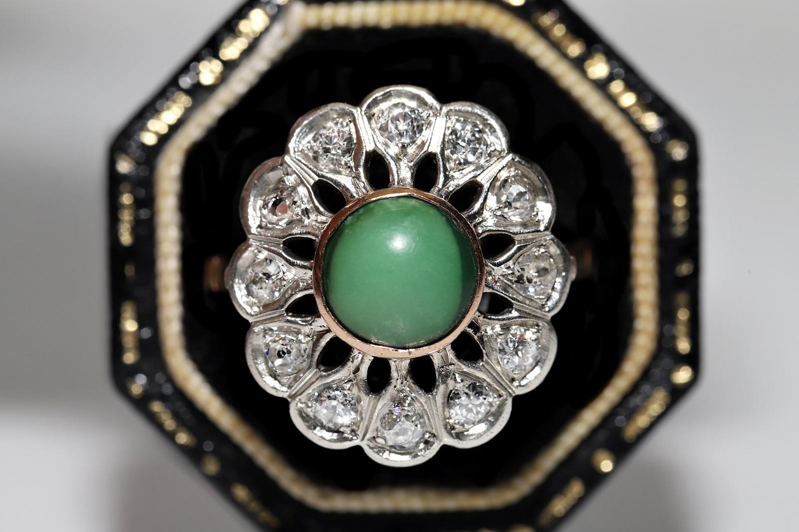 Donna Anello antico del 1900 circa in oro 12k e argento con diamanti naturali e turchesi in vendita