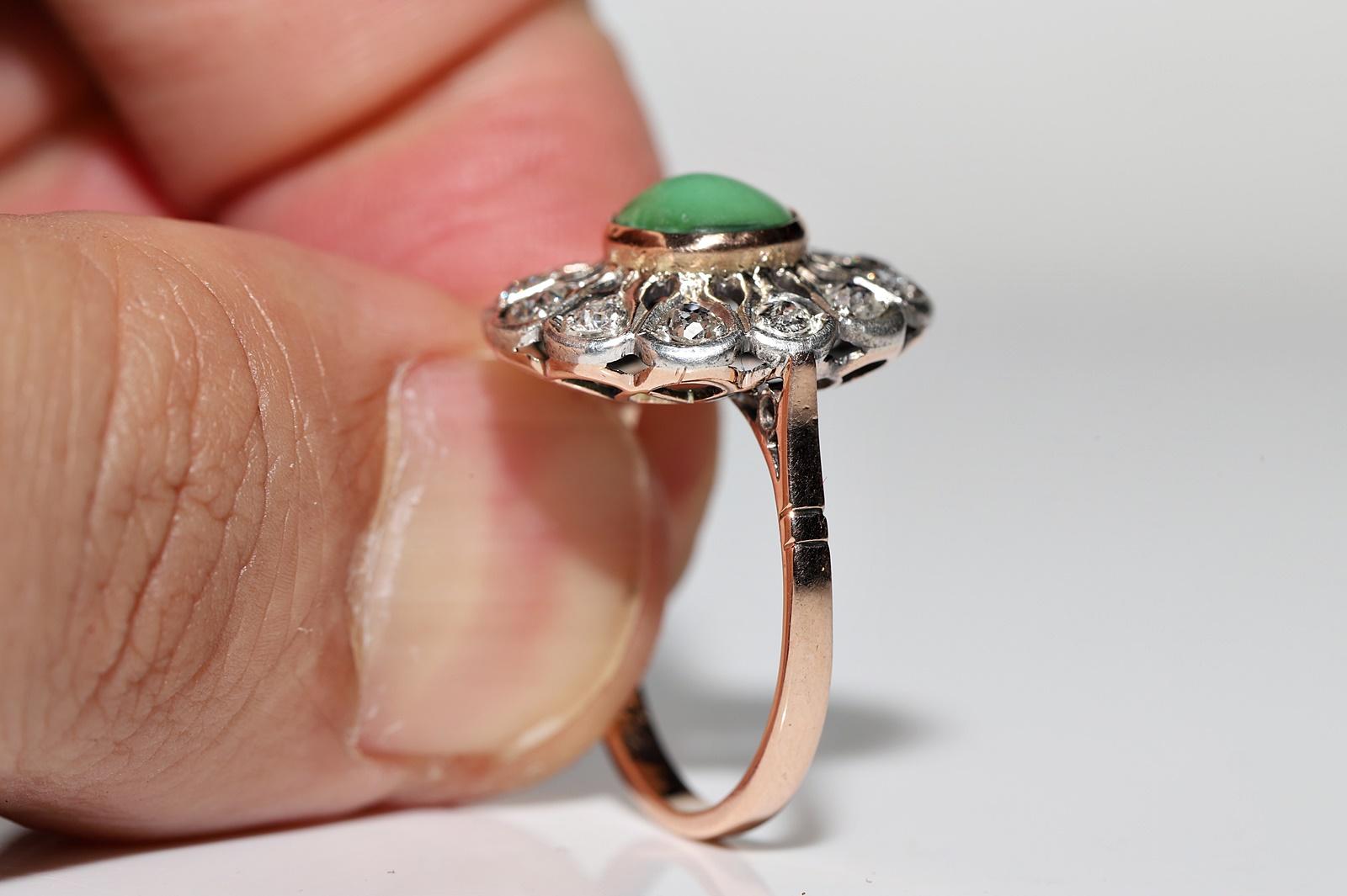 Anello antico del 1900 circa in oro 12k e argento con diamanti naturali e turchesi in vendita 1