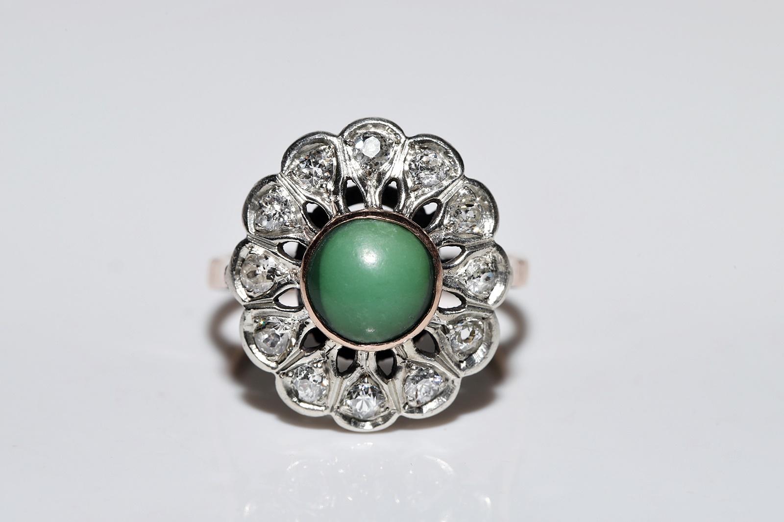 Antique Circa 1900s 12k Gold Top Silver Natural Diamond And Turquoise Ring For Sale 2