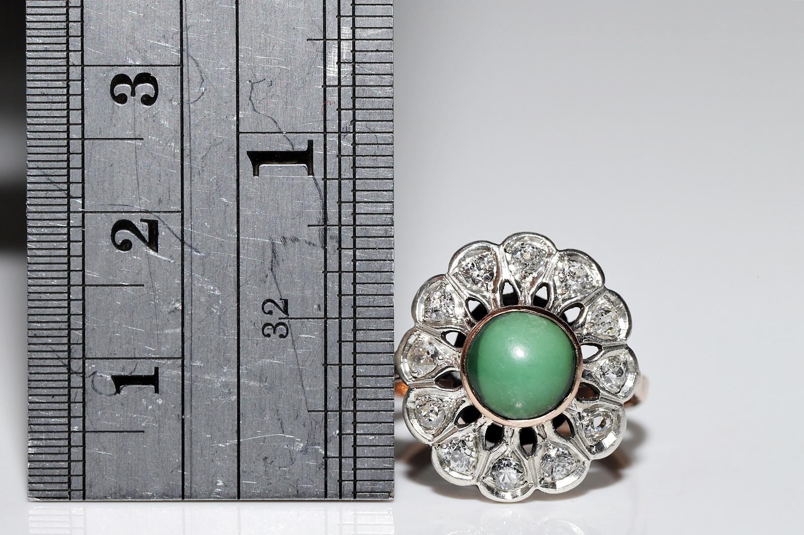 Anello antico del 1900 circa in oro 12k e argento con diamanti naturali e turchesi in vendita 3