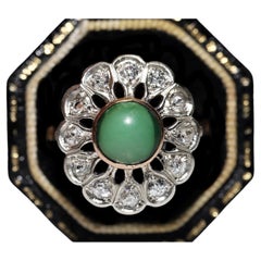 Antiker Ring, um 1900, 12 Karat Gold, Platin, Silber, natürlicher Diamant und Türkis