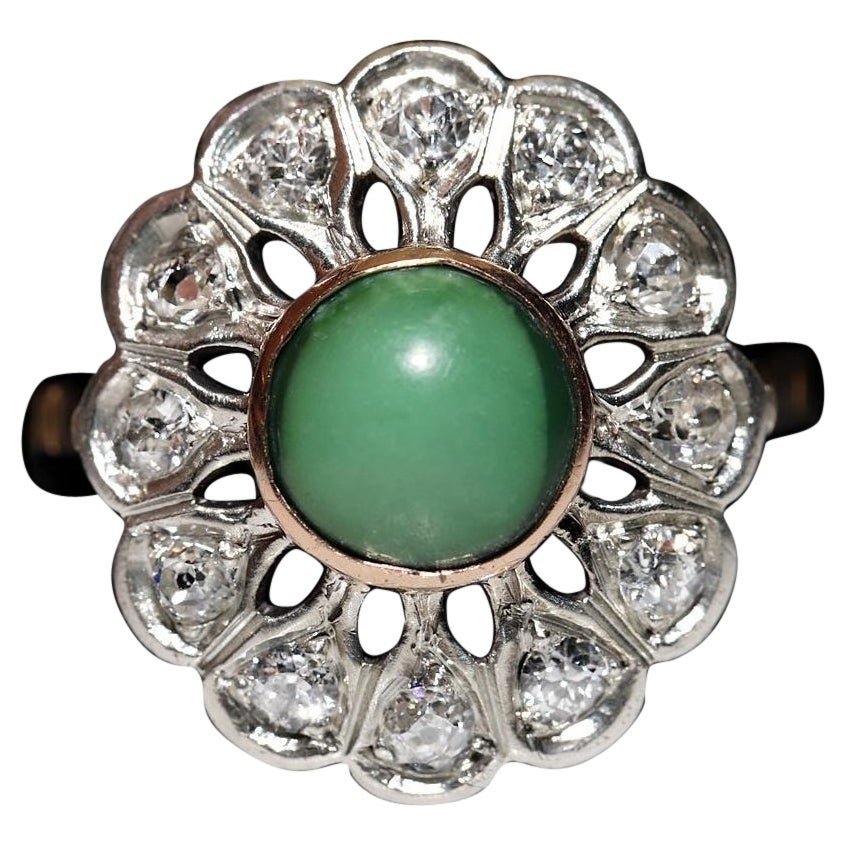Antique Circa 1900s 12k Gold Top Silver Natural Diamond And Turquoise Ring For Sale