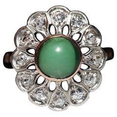 Antique Circa 1900s 12k Gold Top Silver Natural Diamond And Turquoise Ring