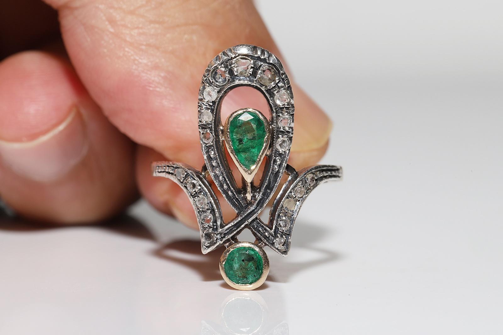 Total weight is 4.9 grams.
Totally is rose cut diamond about 0.35 ct.
Totally is emerald about 1 ct.
Ring size is US 7.25 (We offer free resizing)
We can make any size.
Please contact for any questions.