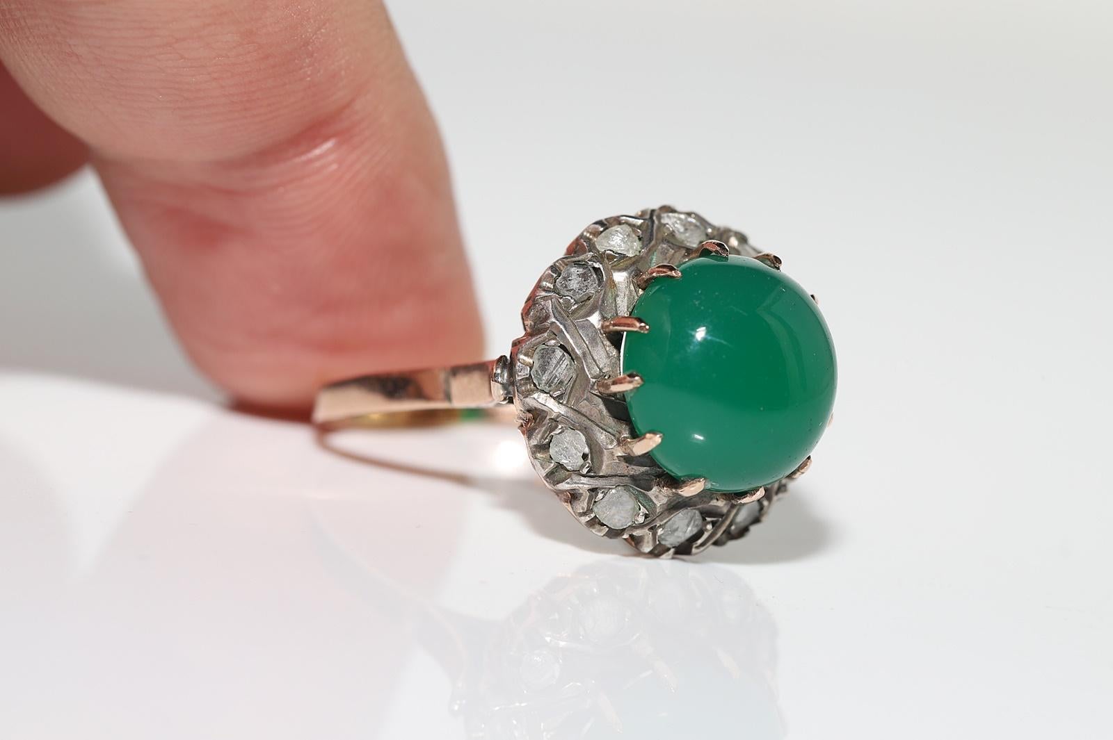 Women's Antique Circa 1900s 12k Gold Top Sılver Natural Rose Cut Diamond And Jade Ring For Sale